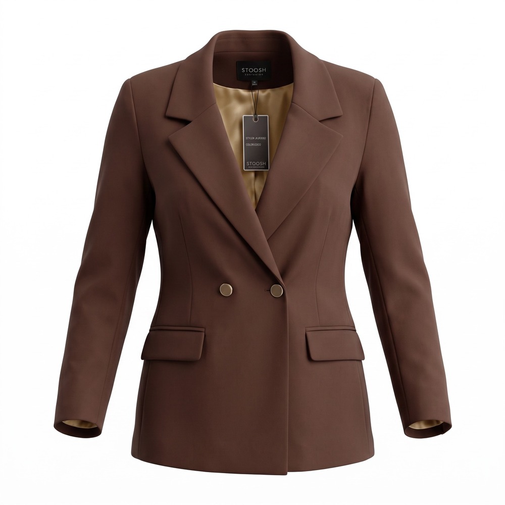 Stoosh Blazer Medium Brown Double Breasted Notched Lapel Dark Academia Workwear